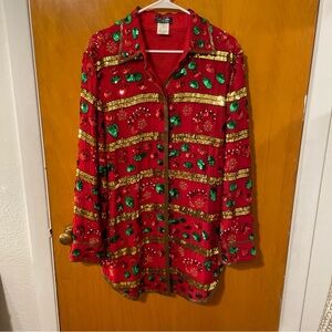 Creative creations Christmas Red Silk shirt dress